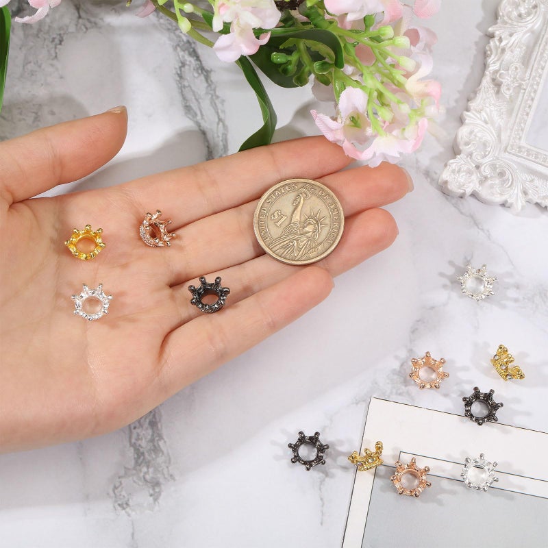 FREEBLOSS 12 Pcs Dollhouse Mini Crown Metal Mini Doll Crown 4 Colors Tiny Miniature Crowns with Stars Princess Cake Topper Dolls Headwear Accessories 0.47 * 0.24""(Gold/Silver/Rose Gold/Black) - Image 3